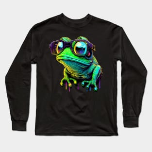 Synthwave/Retrowave neon FROG with Glasses Long Sleeve T-Shirt